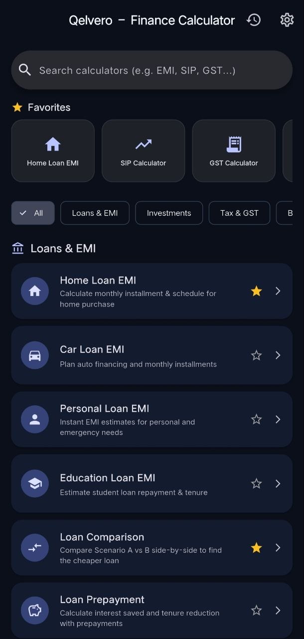 Qelvero EMI Calculator Screen